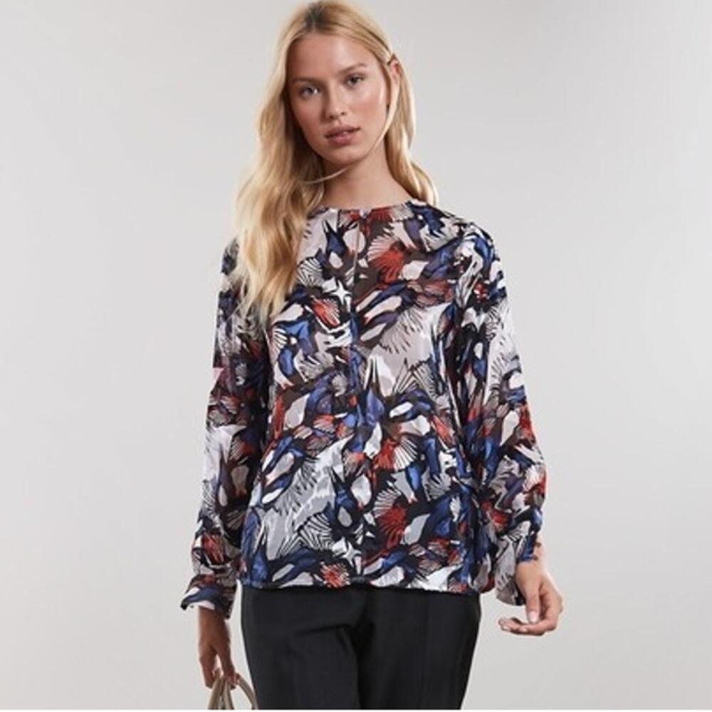 Reiss Multicolor Floral Print Long Sleeve Blouse